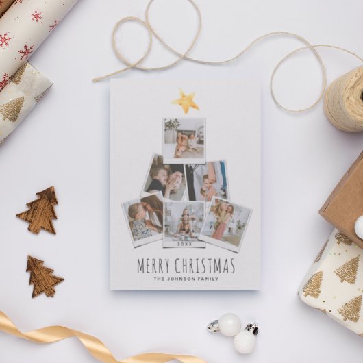 Moderne eenvoudige foto-kerstboom feestdagenkaart