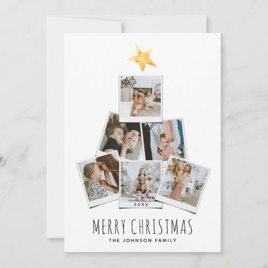 Moderne eenvoudige foto-kerstboom feestdagenkaart (Voorkant)