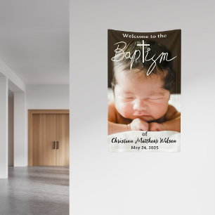 Moderne Eenvoudige Foto Kruis Religieuze Doop Spandoek