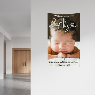 Moderne Eenvoudige Foto Kruis Religieuze Doop Spandoek