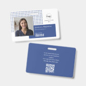 Moderne eenvoudige foto Logo QR barcode Deep Blue Badge (Voor- en achterkant)