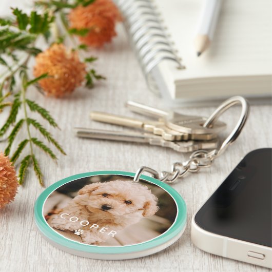 Moderne, eenvoudige foto met elegant chic Paw-foto Sleutelhanger (Voorkant Rechts)