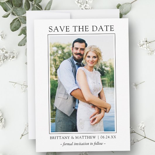 Moderne, eenvoudige foto met minimalistische foto' save the date