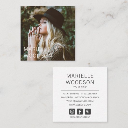 Moderne, eenvoudige foto met minimalistische vierkante visitekaartje (Voorkant / Achterkant)