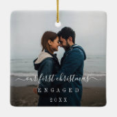 Moderne eenvoudige foto onze eerste kerst keramisch ornament (Achterkant)