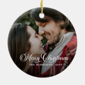 Moderne Eenvoudige foto, pretkerst Keramisch Ornament (Achterkant)