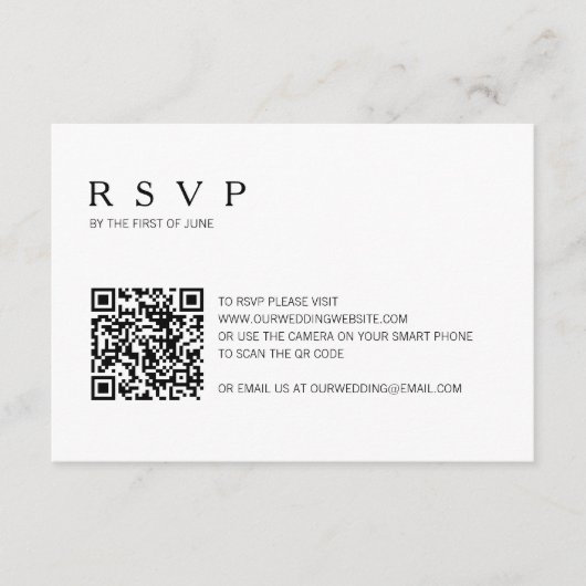 Moderne eenvoudige foto QR-code bruiloft RSVP Kaartje (Voorkant)