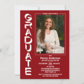Moderne Eenvoudige Foto Red Graduation Party Kaart (Voorkant)