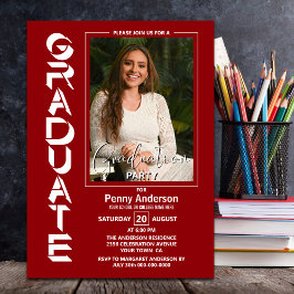 Moderne Eenvoudige Foto Red Graduation Party Kaart