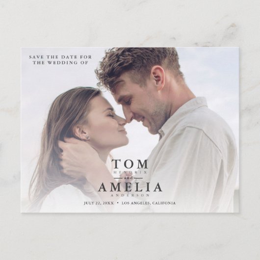 Moderne Eenvoudige foto slaat de datum QR-code op Briefkaart (Voorkant)