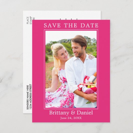 Moderne eenvoudige foto slaat de datum warm roze o briefkaart (Voorkant / Achterkant)