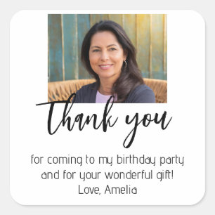 Moderne eenvoudige foto Verjaardag Dank u Vierkante Sticker