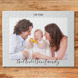 Moderne, eenvoudige foto voor afspeelbare Script Legpuzzel<br><div class="desc">Deze moderne puzzel is klaar om aan te passen met uw familiefoto. Het is versierd met eenvoudige speelse scripttypografie. Gemakkelijk aan te passen met uw familienaam en jaar. Maakt op elk moment een speciaal cadeau voor familie of vrienden.</div>