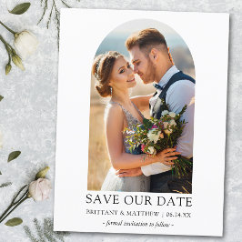 Moderne, eenvoudige fotoArch bespaart onze datum Briefkaart