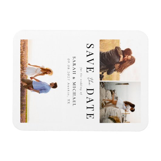 Moderne Eenvoudige Fotocollage Huwelijk Bewaar de  Magneet (Horizontaal)