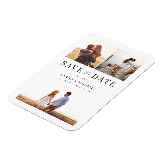Moderne Eenvoudige Fotocollage Huwelijk Bewaar de  Magneet (Linkerzijde)