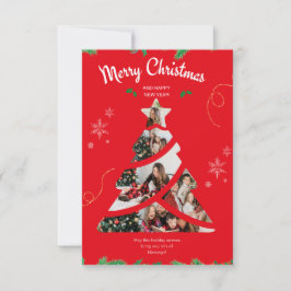 Moderne eenvoudige fotocollage kerstboom vakantie kaart