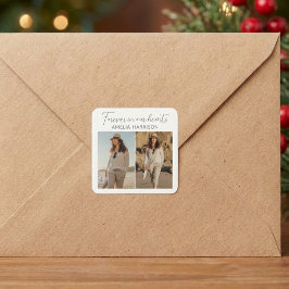 Moderne & Eenvoudige Fotocollage Roukaart Vierkante Sticker