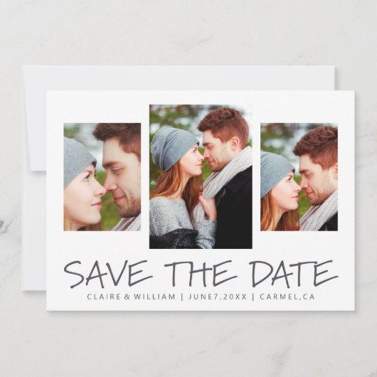 Moderne eenvoudige fotocollage slaat de datumkaart save the date (Voorkant)
