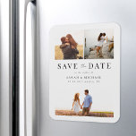 Moderne Eenvoudige Fotocollage Trouwen Save the Da Magneet<br><div class="desc">Creëer uw eigen bruiloft opslaan van de datum magneten met 3 van uw favoriete foto's. Modern typografisch ontwerp met eenvoudige 3 fotocollage.</div>