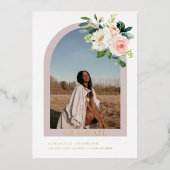 Moderne Eenvoudige fotoconnector Afstuderen Roos G Folie Uitnodiging (Voorkant)