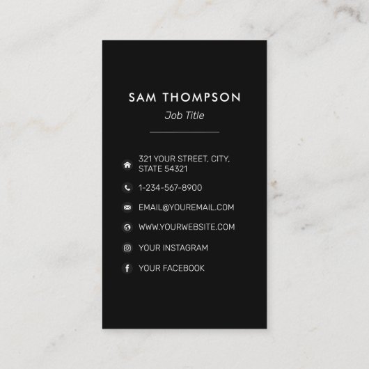 Moderne, eenvoudige fotografie, zwart visitekaartje (Achterkant)