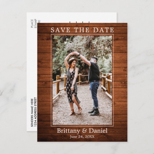 Moderne eenvoudige fotohout bespaart de datum briefkaart (Voorkant / Achterkant)