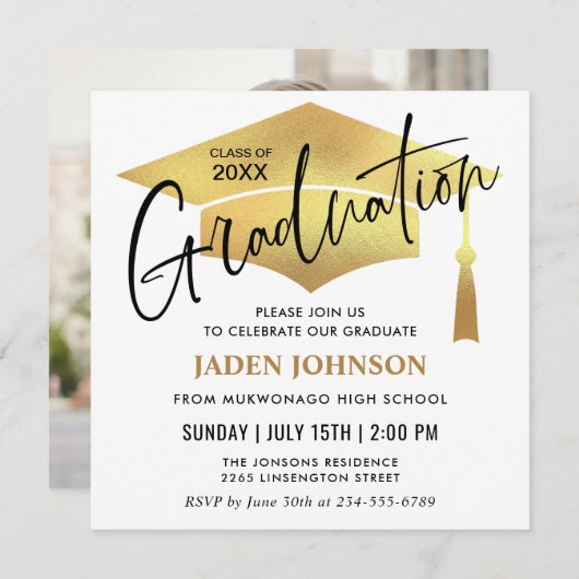 Moderne eenvoudige fotoklasse van 2024 afstudeerfe kaart (Voorkant / Achterkant)