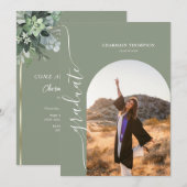 Moderne, eenvoudige foto's Groen Afstuderen Kaart (Voorkant / Achterkant)