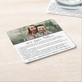 Moderne eenvoudige foto's met voetteksten voor bru kartonnen onderzetters (Schuin)