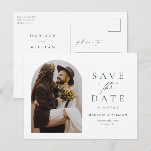 Moderne eenvoudige foto's slaan de datum op briefkaart (Voorkant / Achterkant)