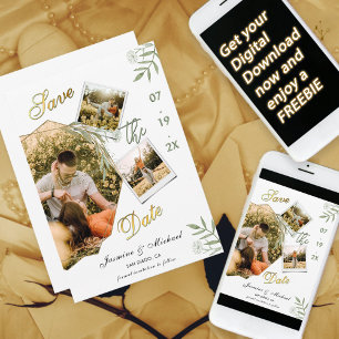 Moderne Eenvoudige Foto's toevoegen Sage Green Ele Save The Date