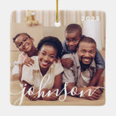 Moderne eenvoudige foto's van afspeelbare Script-s Keramisch Ornament (Achterkant)