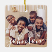 Moderne eenvoudige foto's van afspeelbare Script-s Keramisch Ornament (Voorkant)