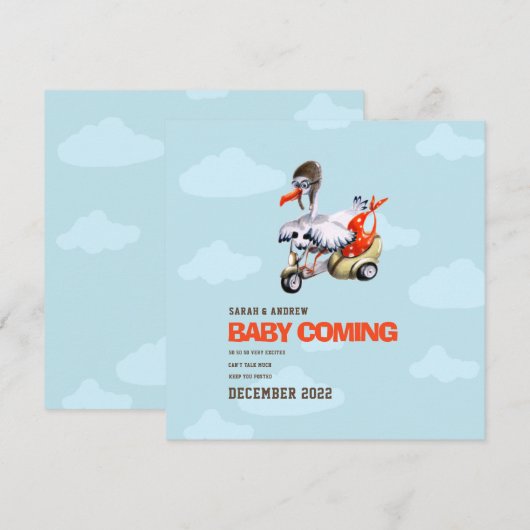 Moderne eenvoudige Funny Stork Gender Neutrale Zwa Aankondiging (Voorkant / Achterkant)