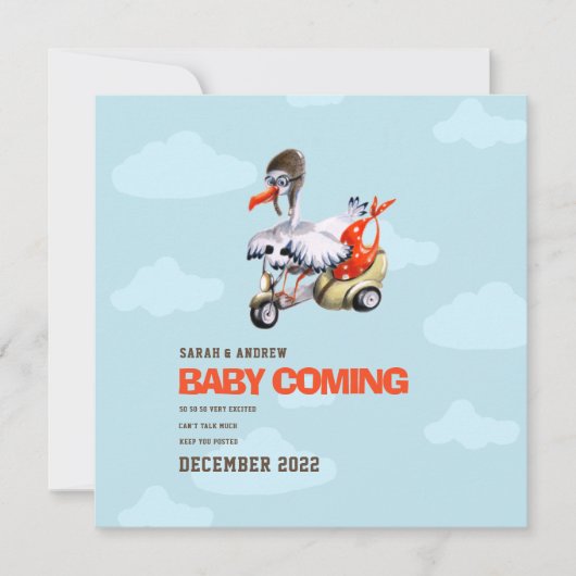 Moderne eenvoudige Funny Stork Gender Neutrale Zwa Aankondiging (Voorkant)