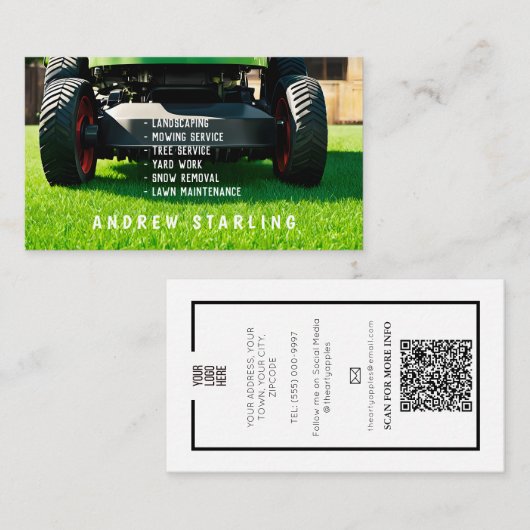 Moderne eenvoudige gazon maaien & tuinieren dienst visitekaartje (Voorkant / Achterkant)