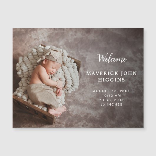 Moderne Eenvoudige Geboorteaankondiging Baby Foto Magnetische Uitnodiging (Voorkant)