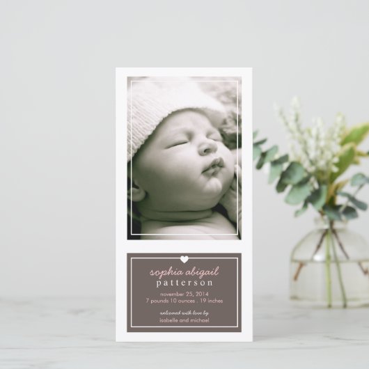 Moderne Eenvoudige Geboorteaankondiging Baby Meisj Aankondiging (Staand voorkant)