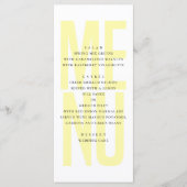 Moderne eenvoudige gele typografie bruiloft diner menu (Voorkant)