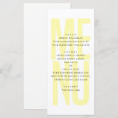 Moderne eenvoudige gele typografie trouwdiner menu (Voorkant / Achterkant)