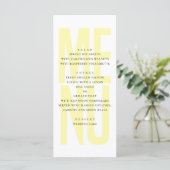 Moderne eenvoudige gele typografie trouwdiner menu (Staand voorkant)
