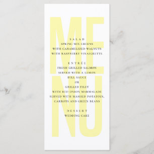 Moderne eenvoudige gele typografie trouwdiner menu