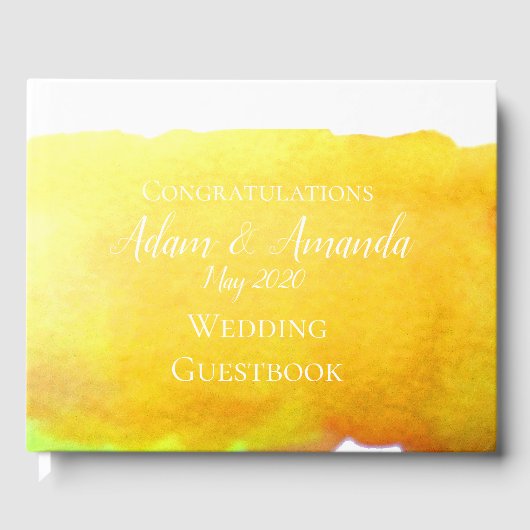 Moderne, eenvoudige gele waterverf bruiloft gastenboek (Voorkant)