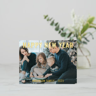 Moderne, eenvoudige, gelukkige nieuwjaarsfoto folie feestdagen briefkaart