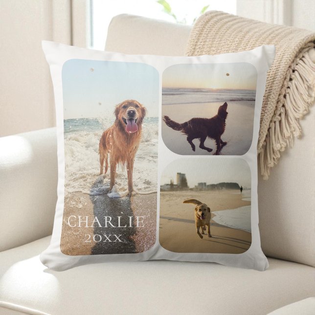 Moderne Eenvoudige Gepersonaliseerde Foto Collage  Kussen (Modern SImple Personalized Pet Photo Collage Throw Pillow)