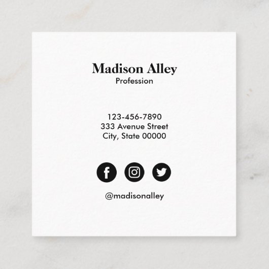 Moderne eenvoudige gestripte monogram vierkante visitekaartje (Achterkant)