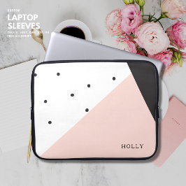 Moderne Eenvoudige Girly Blush en Zwarte Polka Dot Laptop Sleeve