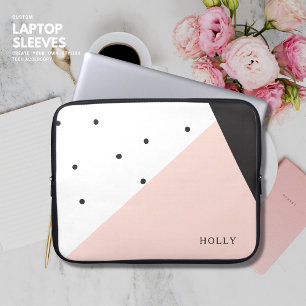 Moderne Eenvoudige Girly Blush en Zwarte Polka Dot Laptop Sleeve