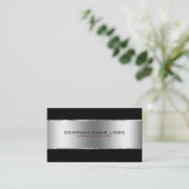 Moderne eenvoudige glanzende metallic zilver en zw visitekaartje (Staand voorkant)